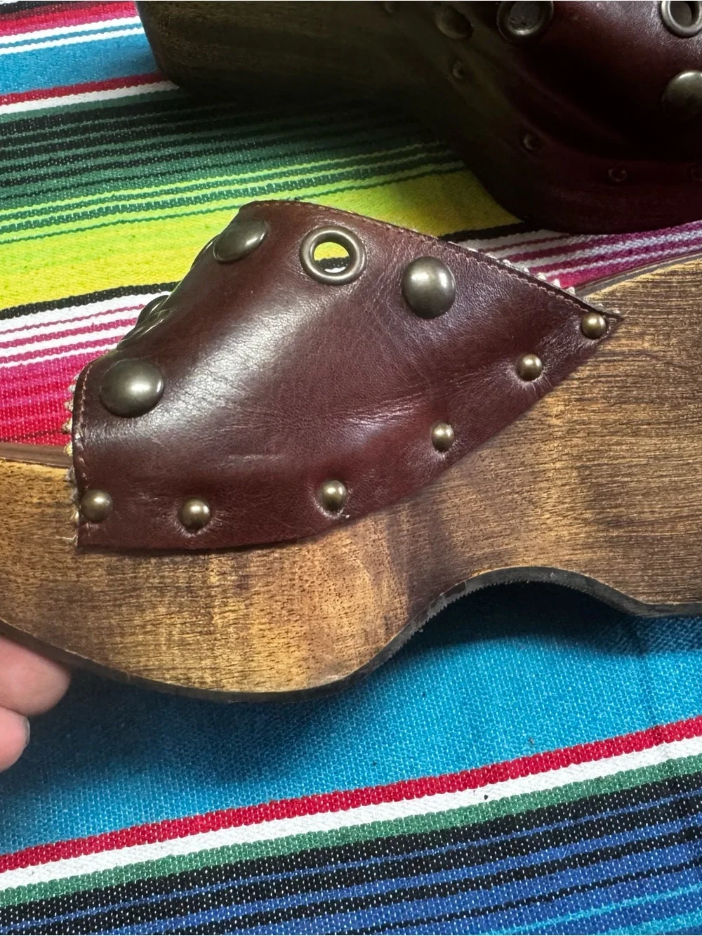 Women's Sandy Shoes made in Italy Burgundy Studded Wood Platform wedges